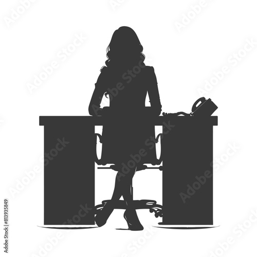 Silhouette news anchor women in action sit in front desk black color only