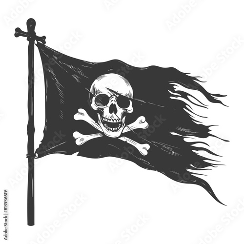 Silhouette Pirate flag with a skull and crossbones black color only
