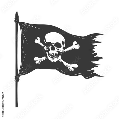Silhouette Pirate flag with a skull and crossbones black color only