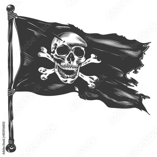 Silhouette Pirate flag with a skull and crossbones black color only