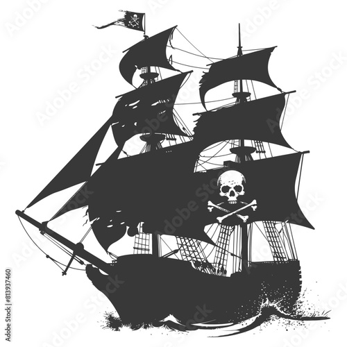 Silhouette Pirate Ship have Pirate flag with a skull and crossbones black color only