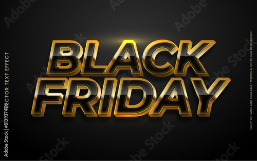Black friday shiny gold editable 3d vector text effect