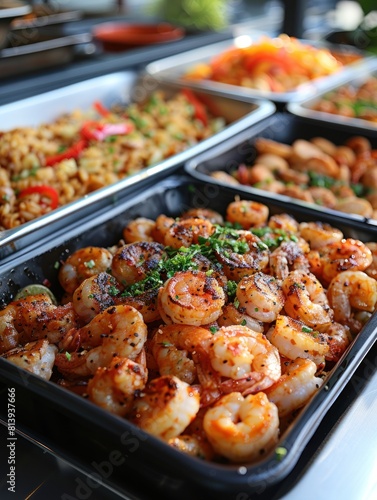 Assorted dishes featuring shrimp at a cultural buffet