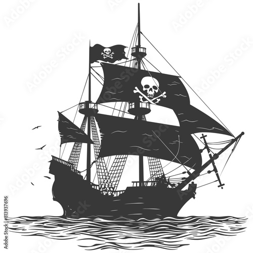 Silhouette Pirate Ship have Pirate flag with a skull and crossbones black color only