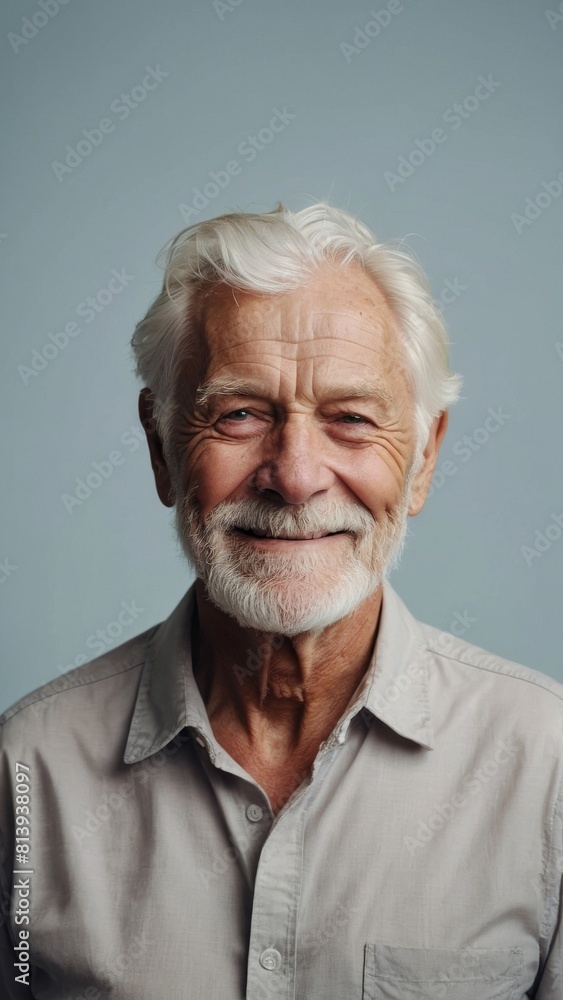 The gray-haired elderly man smiles happily. The gray-haired elderly man smiles happily.