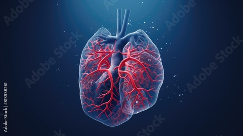 neon human lung on blue background