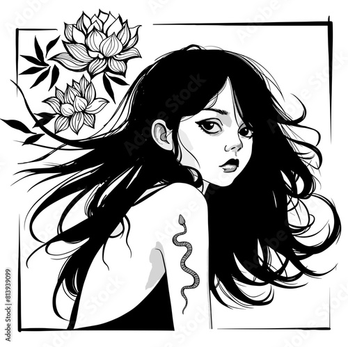 Girl with flowers. For t-shirt design, poster, banner and other design