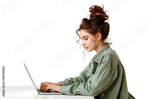 Beauty girl with laptop isolated on white