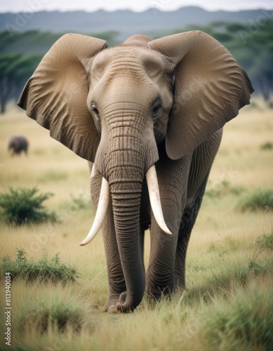 Large elephants threatening male elephants in Amboseli Hills