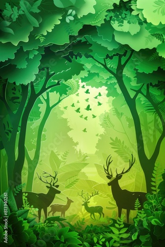 Group of deer standing in the forest. Suitable for nature and wildlife themes