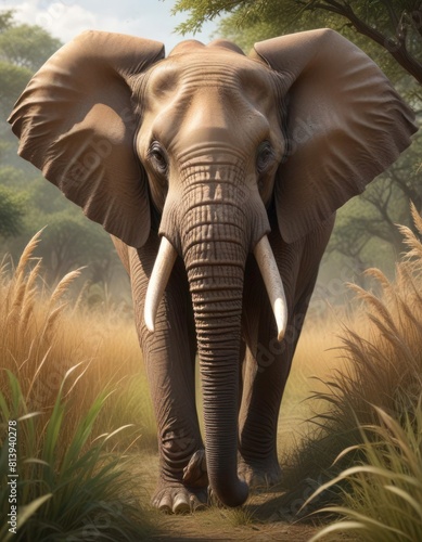 Large elephants threatening male elephants in Amboseli Hills