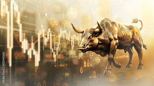 Bull with bullish stock market background bull market concept © Varunee