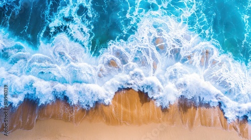 A stunning aerial view of a beach with waves. Perfect for travel and nature concepts