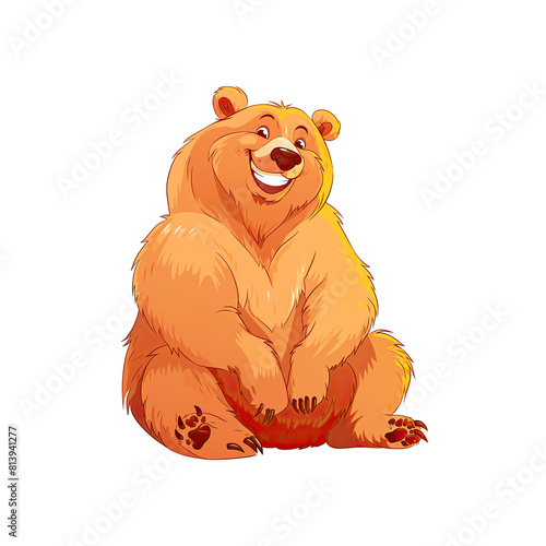 Happy Bear Cartoon Its Furry Face Beaming, Cartoon Illustration