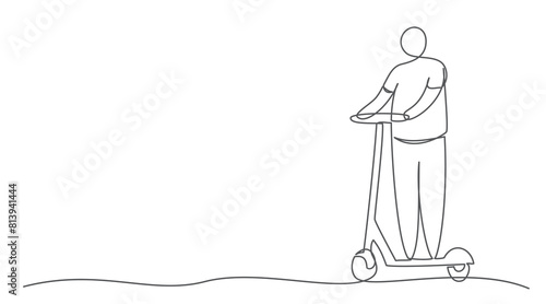 Electric scooter One line drawing on white background