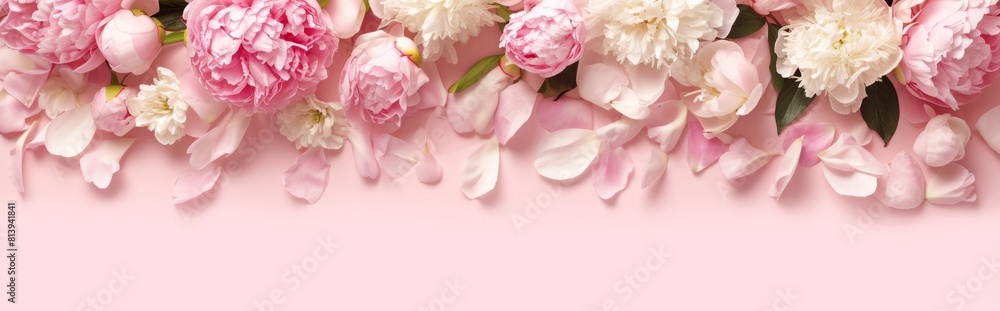 Frame made of beautiful peonies flowers on pink background. Flat lay, copy space, summer flowers,Vibrant Peony Blossoms in Pink Frame. Floral Beauty for Festive Occasions and Wall Decor. 4K Wallpaper.