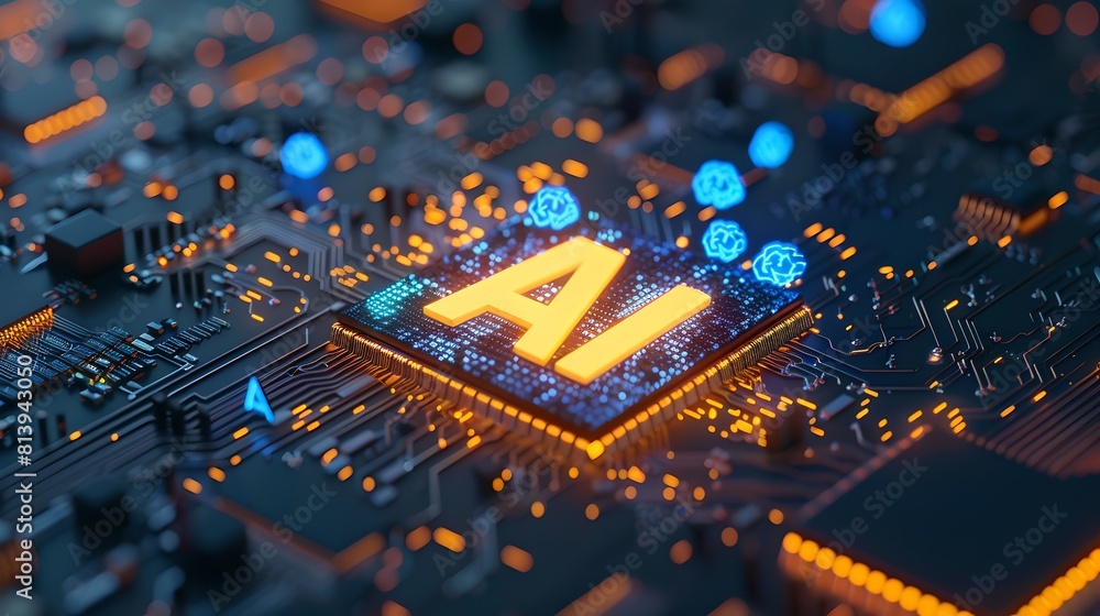 Vivid AI Concept on Circuit Board. Close-up of AI Chipset. Futuristic Technology Theme. Electronic Hardware for Smart Solutions. AI Vivid AI Concept on Circuit Board. Close-up of AI Chipset. Futuristic Technology Theme. Electronic Hardware for Smart Solutions. AI