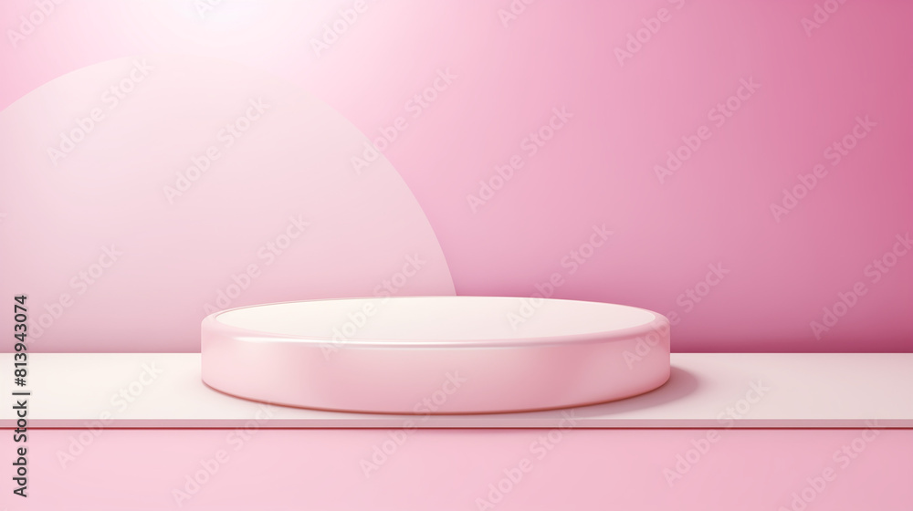 Abstract empty pink background with white base. Scene for advertising, cosmetic ads, showcase, presentation, website, banner, cream, fashion. Illustration. Product display Abstract empty pink background with white base. Scene for advertising, cosmetic ads, showcase, presentation, website, banner, cream, fashion. Illustration. Product display