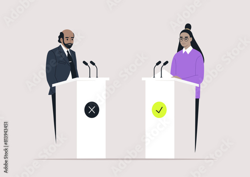 Billede på lærred Captivating Debate Session Between Two Competing Ideologies, Two individuals eng