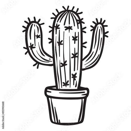 Cactus line art style for coloring book, vector illustration on white background