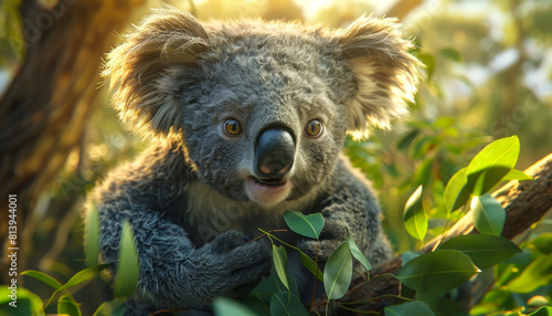 A koala is sitting on a tree branch by AI generated image