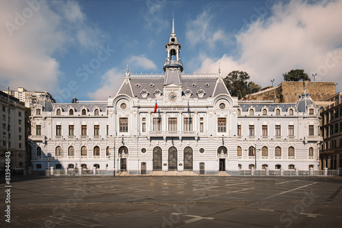 Chilean Navy (Armada de Chile) building in Sotomayor Square, Valparaiso, Chile. Inaugurated in 1910, the building was designed in eclectic style with Renaissance Revival architectural elements.