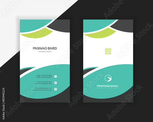 Vertical size Unique style clean Business card design template with three color matching colorful attractive design