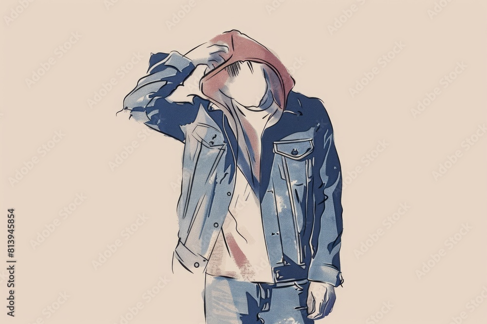 Obraz premium Drawing of a person wearing a jacket and jeans, suitable for fashion or casual lifestyle concepts