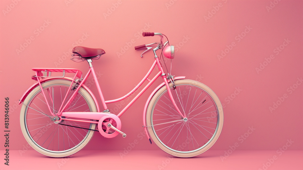 Pink bicycle leaning against pink wall Pink bicycle leaning against pink wall