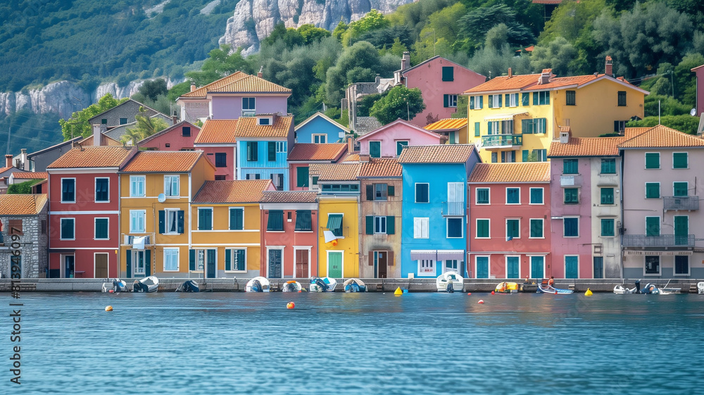 Obraz premium Colorful houses along lake shore
