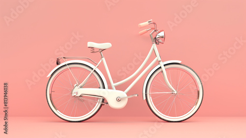 White bicycle on pink background photo