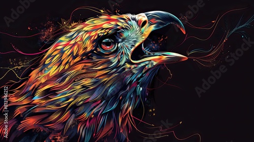 A vibrant, multicolored artistic illustration of an eagle © StasySin
