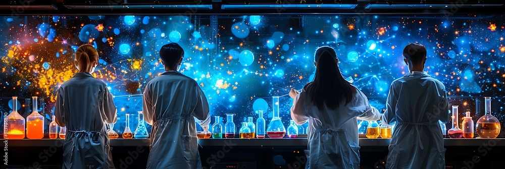 Generate an image depicting scientists engaging in collaborative ...