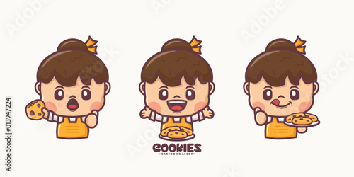 cute female mascot cartoon design with cookies