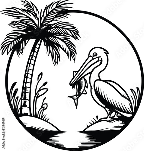 Pelican vector illustration, on a white background.