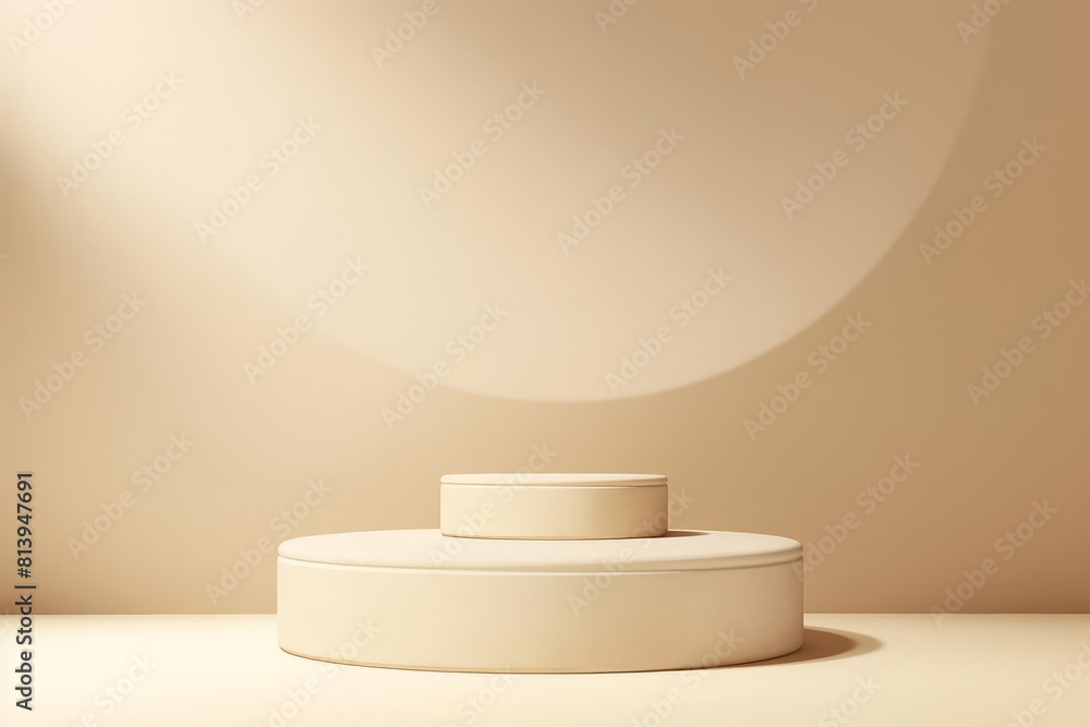 Ivory-themed podium with smooth, elegant surfaces, set against a minimalist, cream background, perfect for showcasing products with a timeless and refined character. Copy space Ivory-themed podium with smooth, elegant surfaces, set against a minimalist, cream background, perfect for showcasing products with a timeless and refined character. Copy space