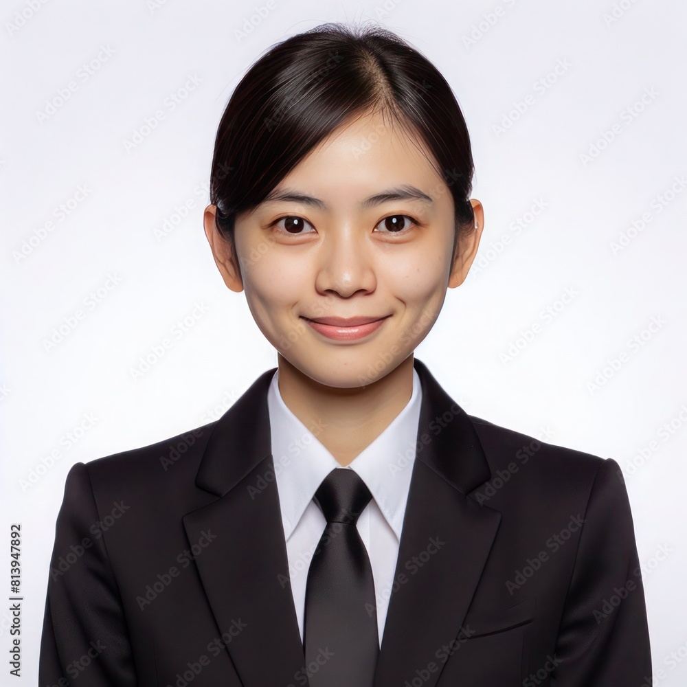Professional formal photo, of a plain casual indonesian woman with a few small blemishes with a straightforward simple appearance, wearing formal black suit on white background. Professional formal photo, of a plain casual indonesian woman with a few small blemishes with a straightforward simple appearance, wearing formal black suit on white background.