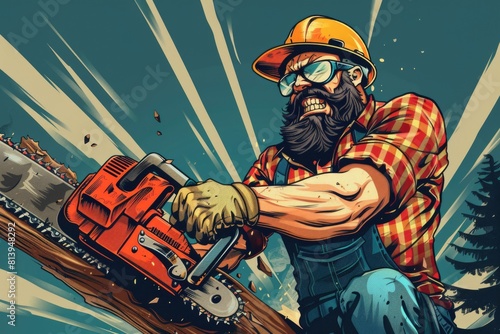 A man holding a chainsaw, suitable for horror or lumberjack themes photo