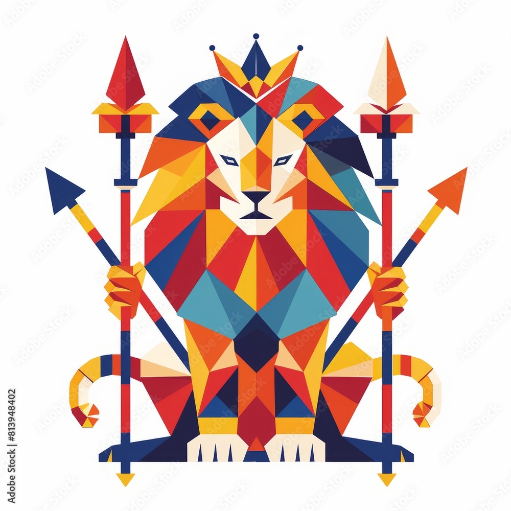 Tribal Lion King with Scepters Illustration Tribal Lion King with Scepters Illustration