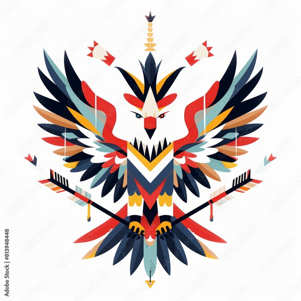 Fototapeta premium Falcon Totem with Native Patterns