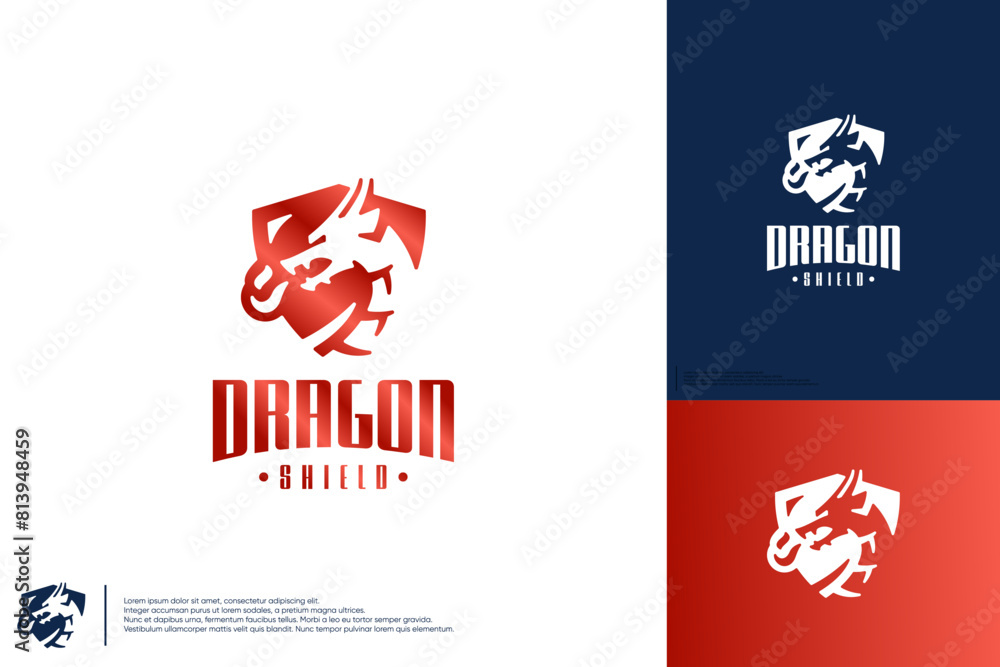 Obraz premium dragon logo with burst of flame ,for your company security, logo design illustration.