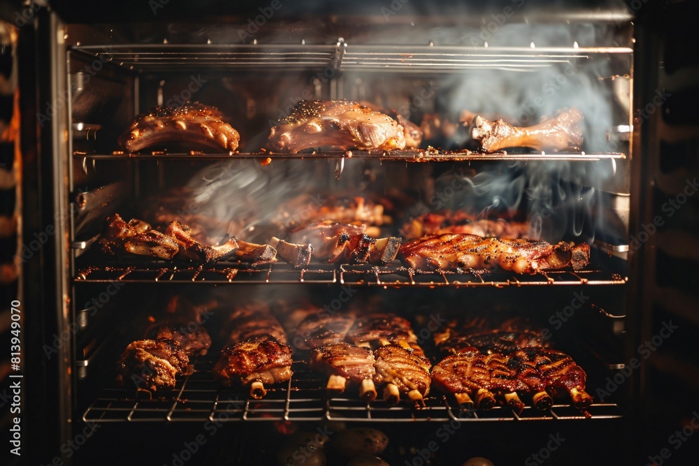 Succulent meats basking in the oven s glow a feast in the making Succulent meats basking in the oven s glow a feast in the making
