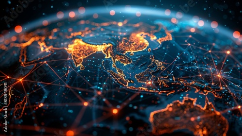 Digital Global Network with Orange Highlights