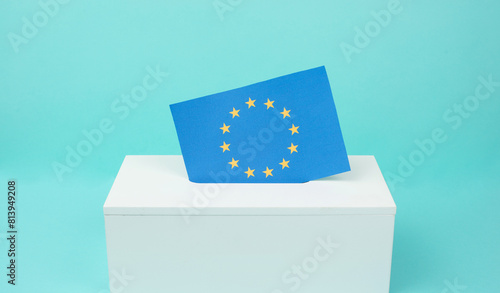 EU election, ballot box, european union flag, blue and yellow stars, citizens of Europe voting Parliament photo
