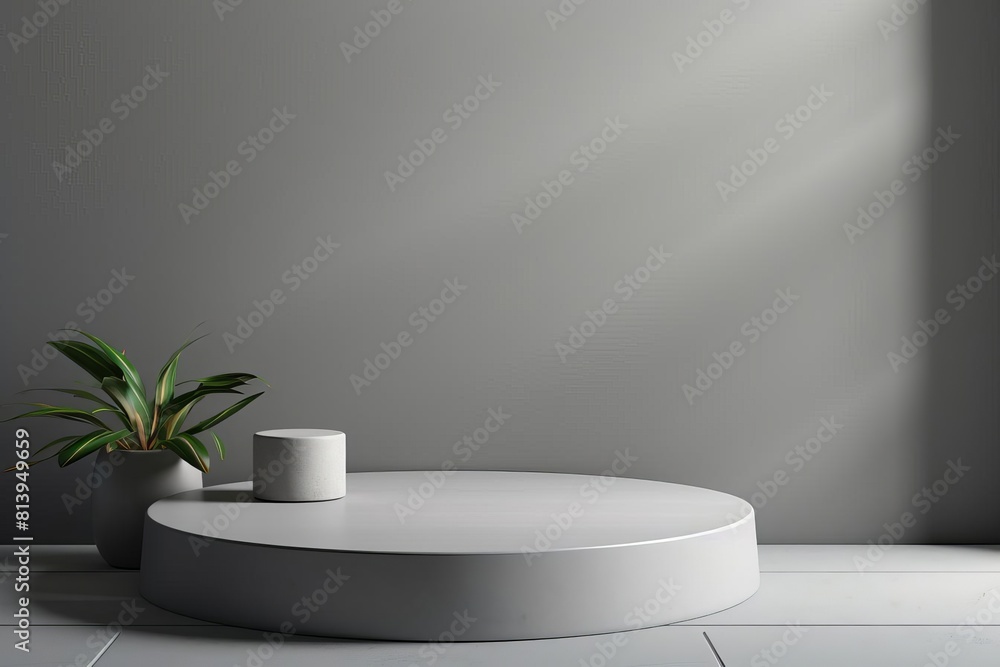 Silicone-themed podium with smooth, flexible surfaces, set against a minimalist, gray background, perfect for showcasing products with a modern and versatile character. Copy space Silicone-themed podium with smooth, flexible surfaces, set against a minimalist, gray background, perfect for showcasing products with a modern and versatile character. Copy space