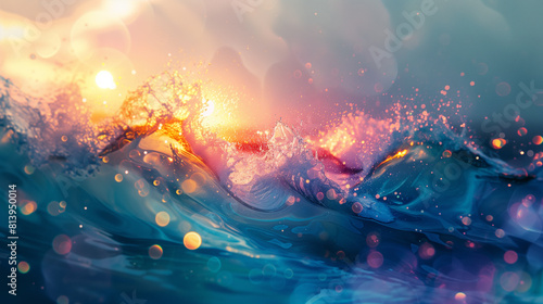 Colorful Water Splash with Swirling Droplets.