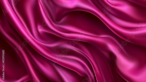 Abstract silk fabric background with bright red curtains or elegant smooth material. Modern realistic illustration with magenta satin cloth texture.