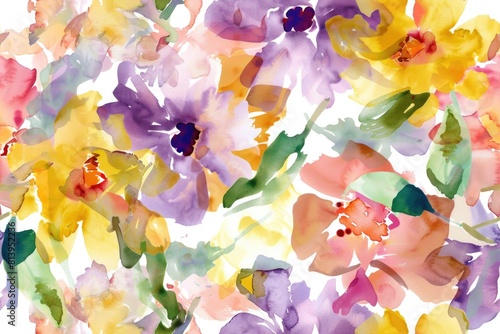 Vibrant Watercolor Floral Pattern with Abstract Blossoms