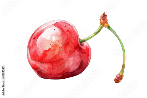 A cherry is a small, round fruit that grows on a tree. PNG watercolor transparent background 