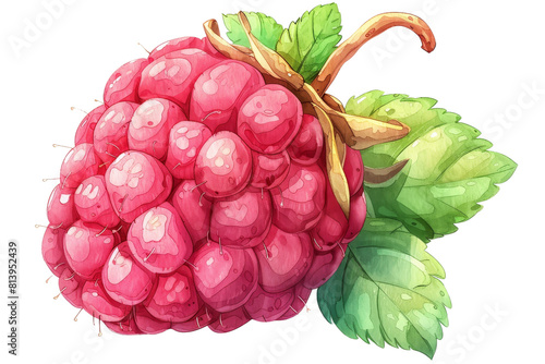 A delicious, juicy raspberry. PNG watercolor transparent background 